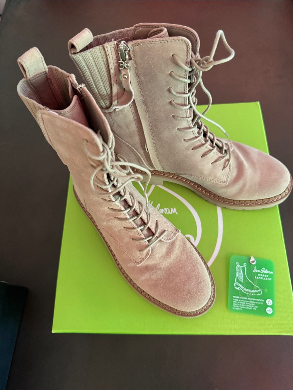 Water-Resistant Lace-Up Combat Boots - Blush Pink
